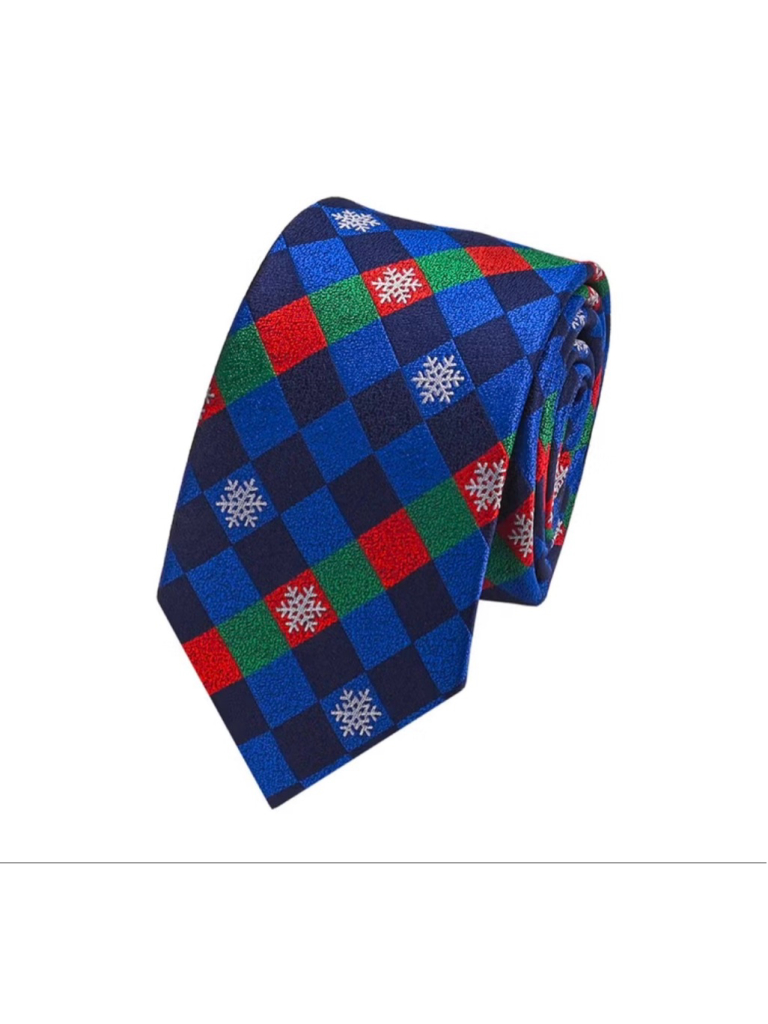 New Christmas Tie Pocket Square Cufflinks Clip Set Snowflake